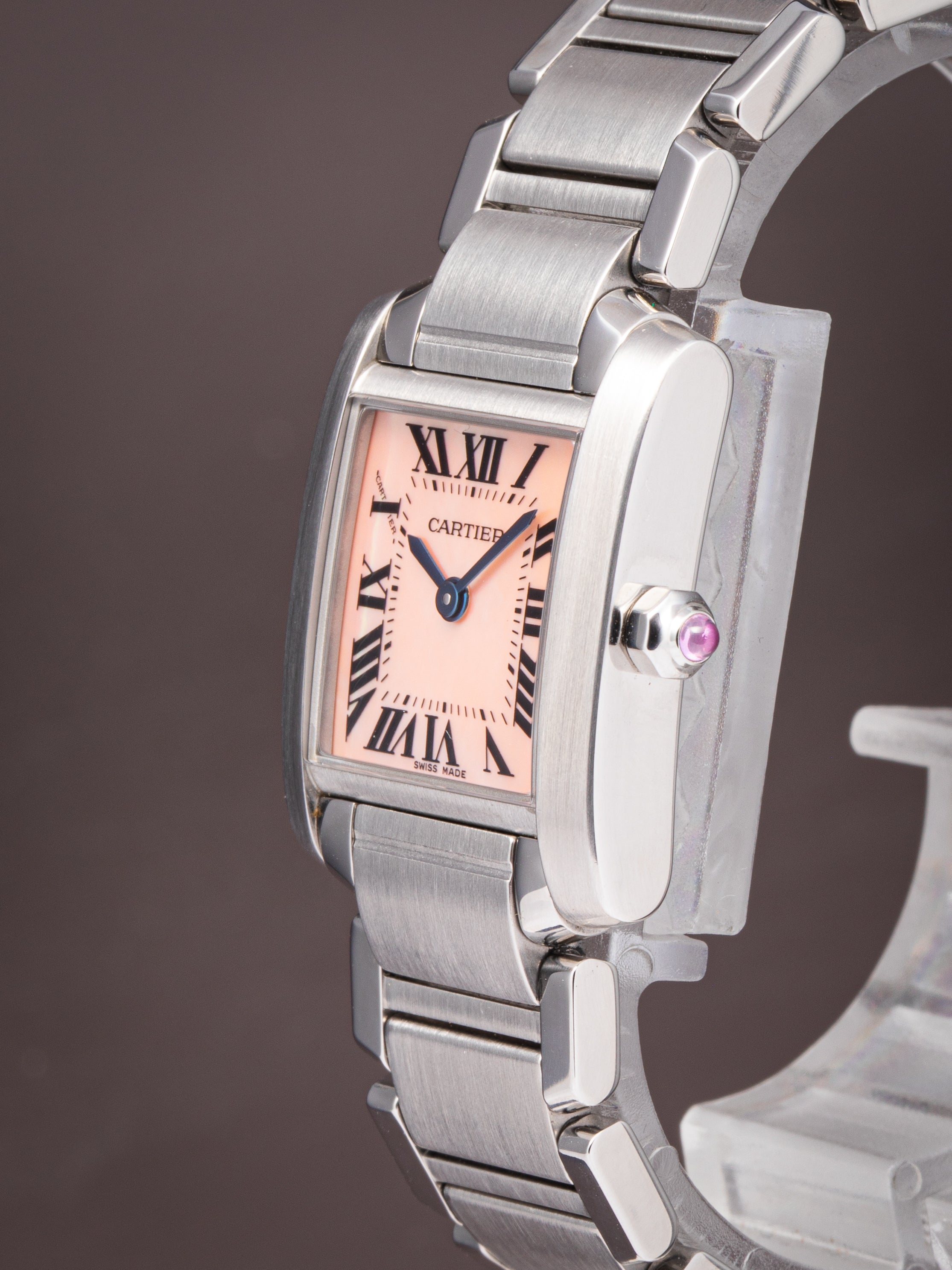 【電池交換済】Cartier クォーツ時計 シルバー/ピンク Cartier Women's Stainless Steel Tank Française Quartz (W51028Q3