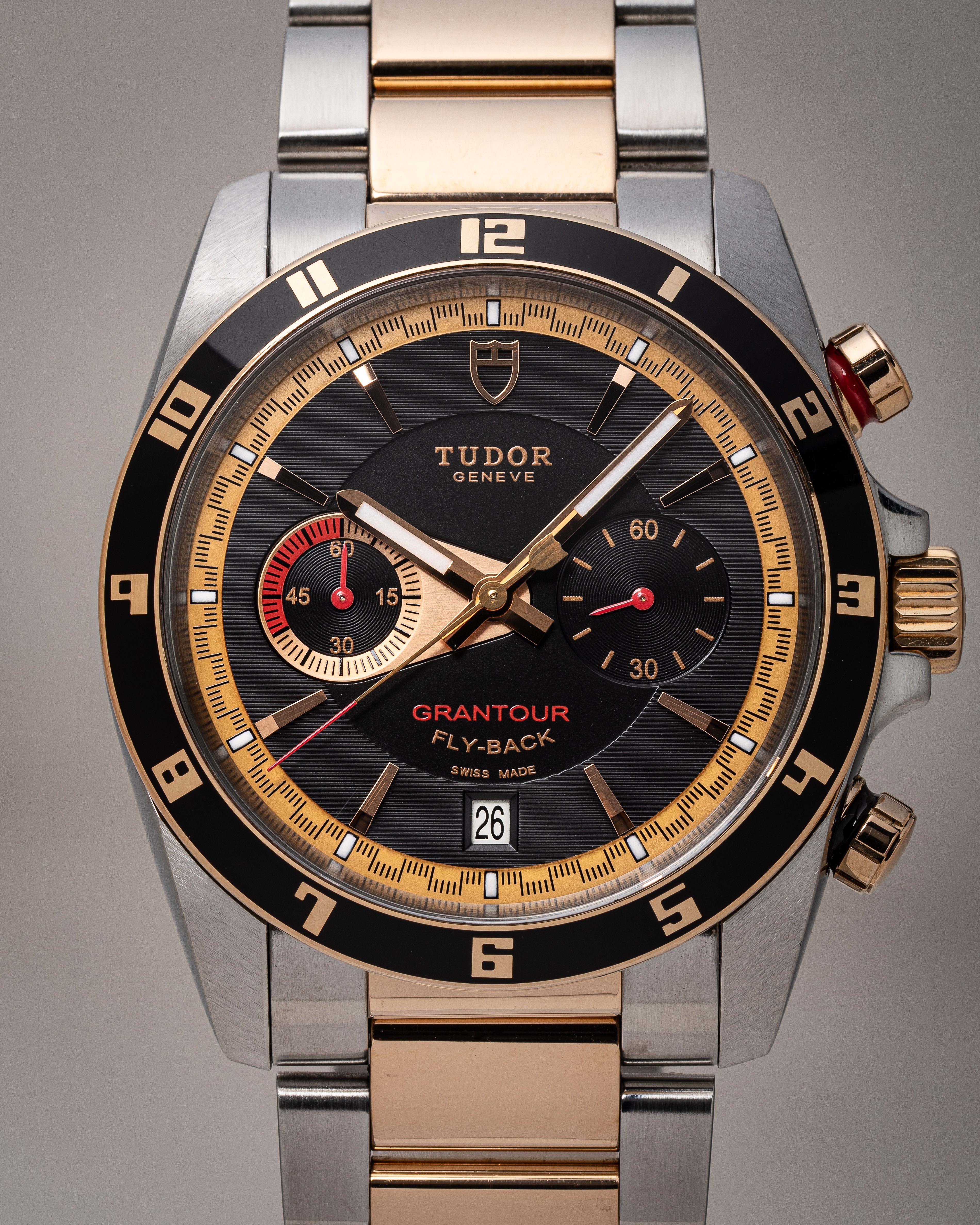 Tudor Stainless Steel and 18k Rose Gold Grantour Fly-Back